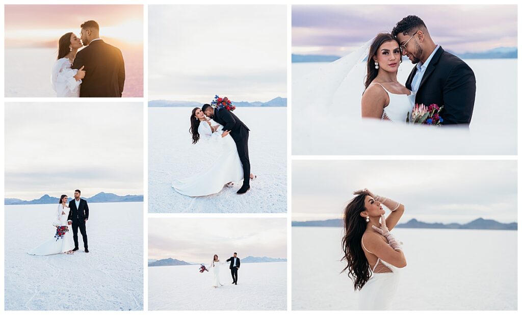 A collage of images showing a couple eloping in Salt Lake City Utah