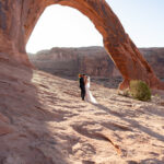 Moab elopement of the arches at sunrise