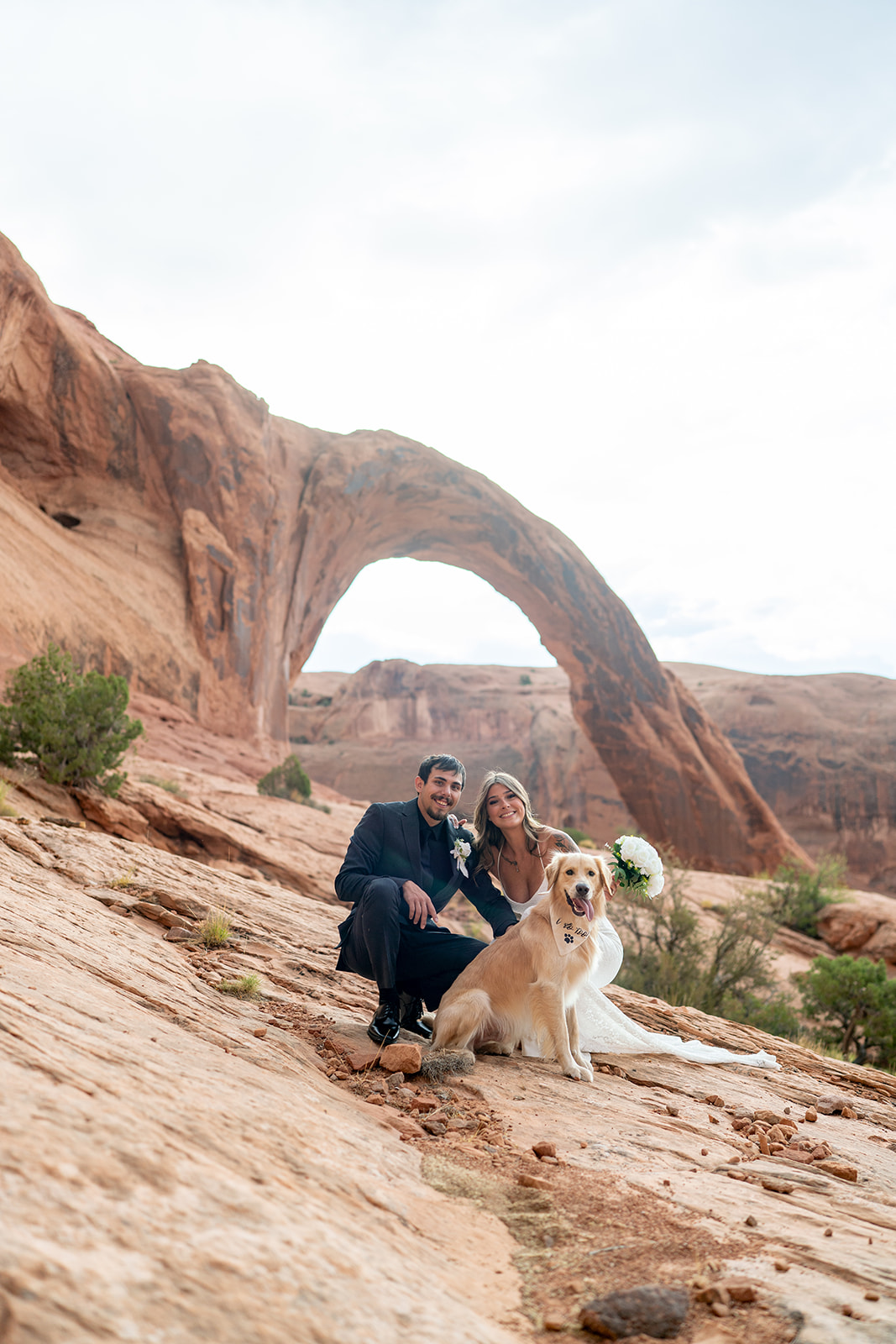 Moab Utah elopement couple with dog