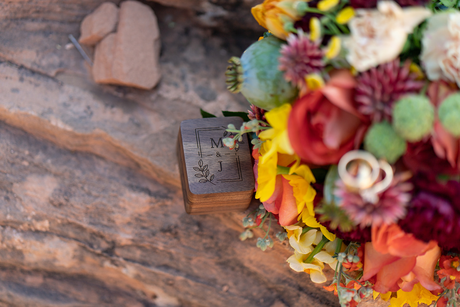 Bridal bouquet with desert blooms by Tangled Sage Event Artistry, styled for a Moab elopement